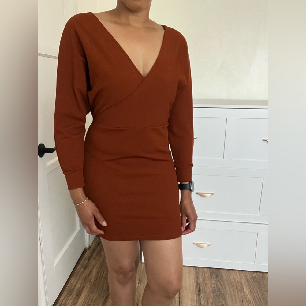 Elegant Rust Colored Wrap Dress